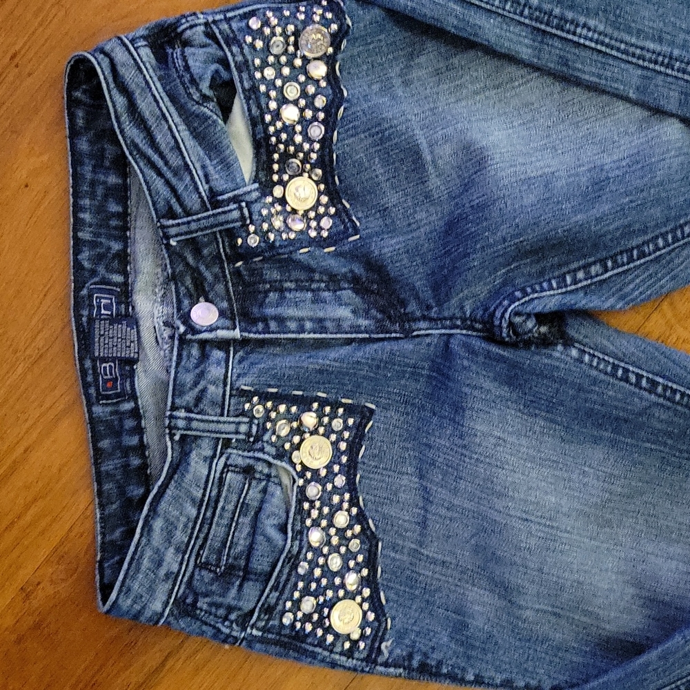 Baccini beaded embellished stretch blue jeans straight leg 2P missing pocket …